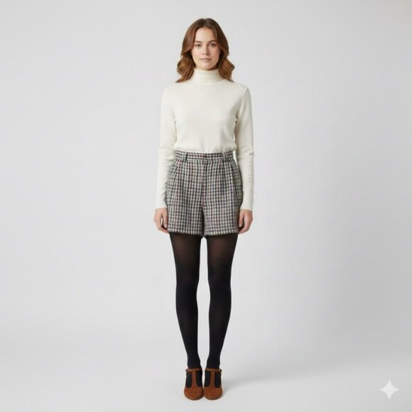 Vintage Multicoloured Pleat Front Wool Blend Shorts - M / 8-10 / 30" Waist - Picture 12 of 13